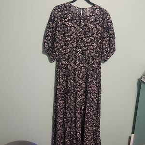 Free People Jessie Ditsy Floral Print Midi Dress in Black and Cream